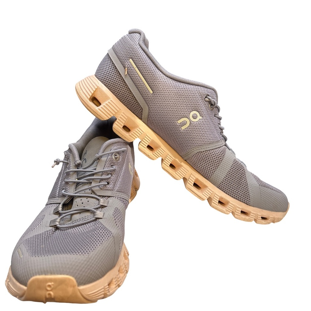 On Running Gray and Tan Sneakers